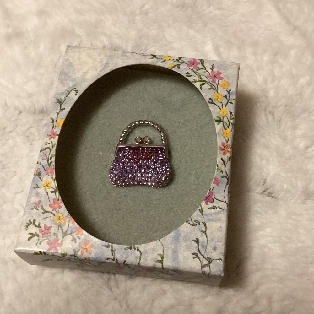 Purple Rhinestone Purse Brooch / pin